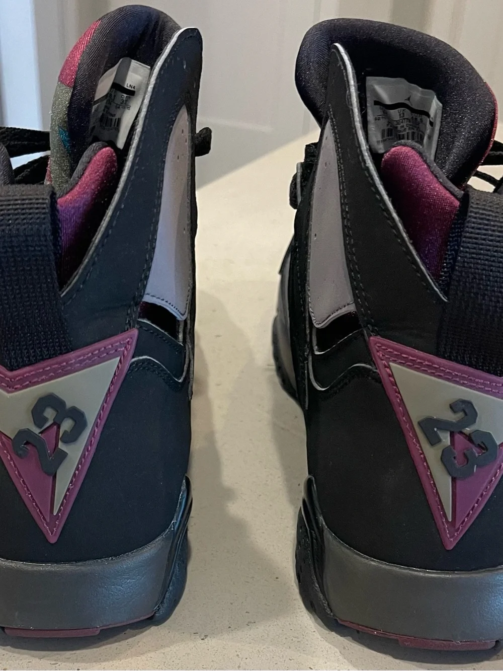 Jordan High-Top Sneakers in Black, Gray & Burgundy with Multicolor Tongue